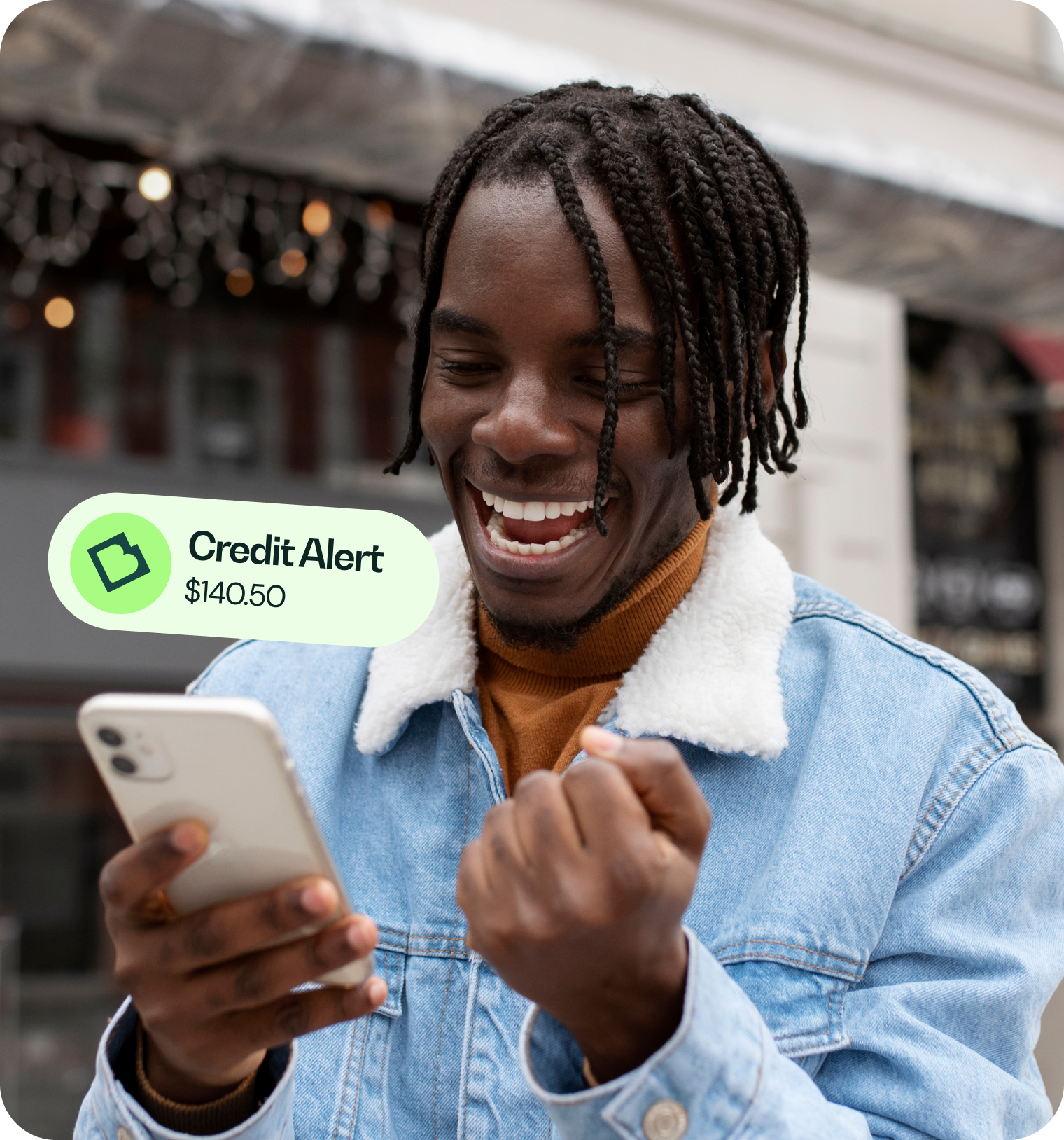 Happy customer using banking app